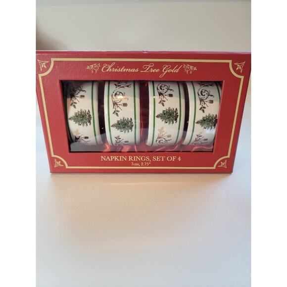 NEW Spode 22K Christmas Napkin Rings Set of 4 Holiday Decor White Green - Picture 1 of 9
